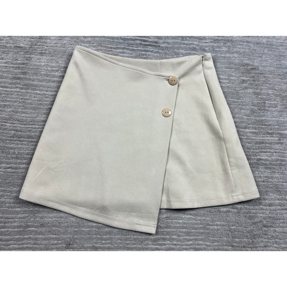 Pink Lily Skort Women S Tan Beige Asymmetrical‎ Wrap Mini Skirt SK0119PL Button